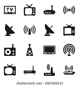 Flat vector icon set - satellite antenna vector, radio, tv, router, wireless