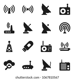 Flat vector icon set - satellite antenna vector, radio, cloud glass, usb modem, router, wireless