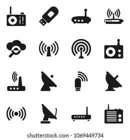 Flat Vector Icon Set - Satellite Antenna Vector, Radio, Cloud Glass, Usb Modem, Router, Wireless