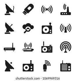 Flat vector icon set - satellite antenna vector, radio, cloud glass, usb modem, router, wireless