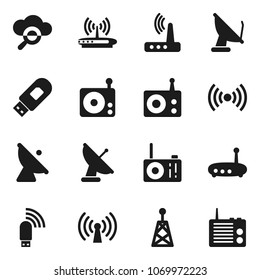 Flat vector icon set - satellite antenna vector, radio, cloud glass, usb modem, router, wireless