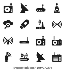 Flat vector icon set - satellite antenna vector, radio, cloud glass, usb modem, router, wireless