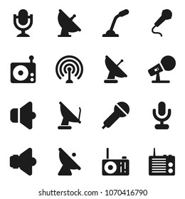 Flat vector icon set - satellite antenna vector, microphone, radio, speaker