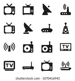 Flat vector icon set - satellite antenna vector, radio, tv, router, wireless