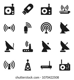 Flat vector icon set - satellite antenna vector, radio, usb modem, router, wireless