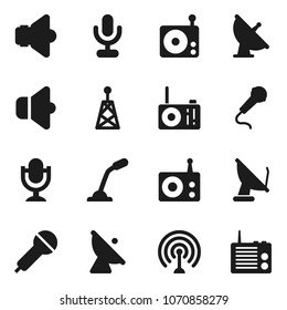 Flat vector icon set - satellite antenna vector, microphone, radio, speaker