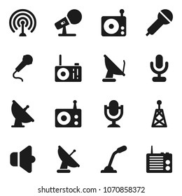 Flat vector icon set - satellite antenna vector, microphone, radio, speaker
