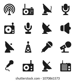 Flat vector icon set - satellite antenna vector, microphone, radio, speaker