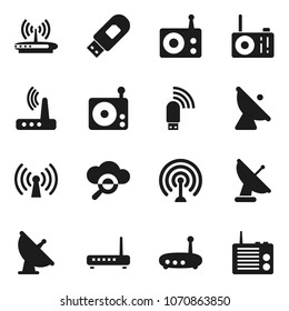 Flat vector icon set - satellite antenna vector, radio, cloud glass, usb modem, router, wireless