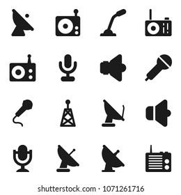 Flat vector icon set - satellite antenna vector, microphone, radio, speaker