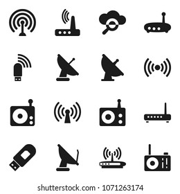 Flat vector icon set - satellite antenna vector, radio, cloud glass, usb modem, router, wireless
