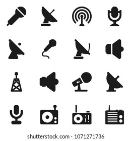 Flat vector icon set - satellite antenna vector, microphone, radio, speaker