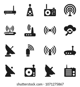 Flat vector icon set - satellite antenna vector, radio, cloud glass, usb modem, router, wireless