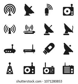 Flat vector icon set - satellite antenna vector, radio, usb modem, router, wireless