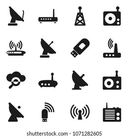 Flat vector icon set - satellite antenna vector, radio, cloud glass, usb modem, router, wireless