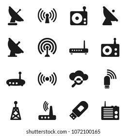 Flat vector icon set - satellite antenna vector, radio, cloud glass, usb modem, router, wireless