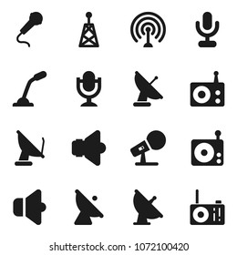 Flat vector icon set - satellite antenna vector, microphone, radio, speaker