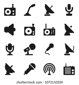 Flat vector icon set - satellite antenna vector, microphone, radio, speaker
