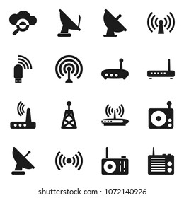 Flat vector icon set - satellite antenna vector, radio, cloud glass, usb modem, router, wireless