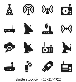 Flat vector icon set - satellite antenna vector, radio, cloud glass, usb modem, router, wireless
