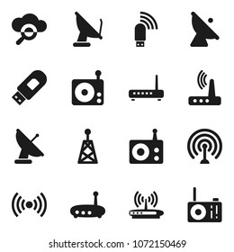 Flat vector icon set - satellite antenna vector, radio, cloud glass, usb modem, router, wireless