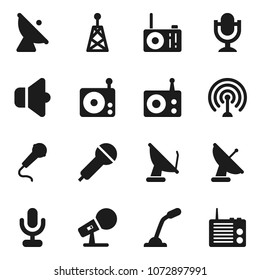 Flat vector icon set - satellite antenna vector, microphone, radio, speaker