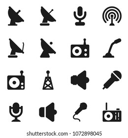 Flat vector icon set - satellite antenna vector, microphone, radio, speaker