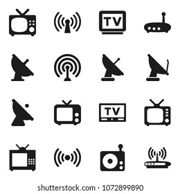 Flat vector icon set - satellite antenna vector, radio, tv, router, wireless
