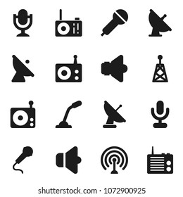 Flat vector icon set - satellite antenna vector, microphone, radio, speaker