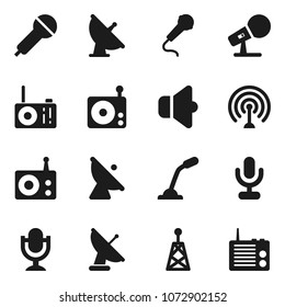 Flat vector icon set - satellite antenna vector, microphone, radio, speaker