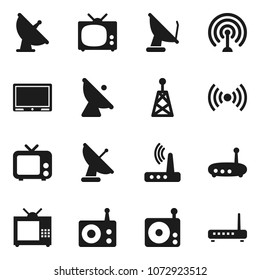 Flat vector icon set - satellite antenna vector, radio, tv, router, wireless