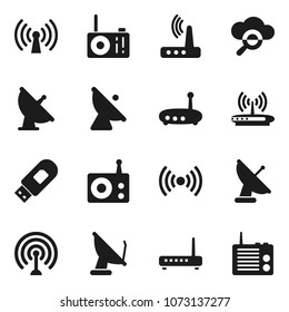 Flat vector icon set - satellite antenna vector, radio, cloud glass, usb modem, router, wireless
