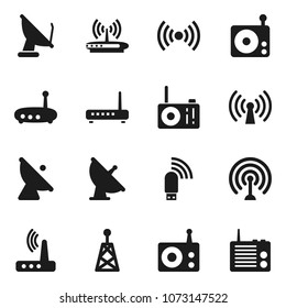 Flat vector icon set - satellite antenna vector, radio, usb modem, router, wireless