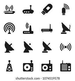 Flat vector icon set - satellite antenna vector, radio, usb modem, router, wireless