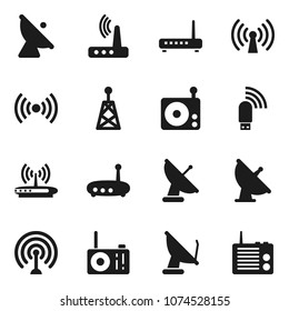 Flat vector icon set - satellite antenna vector, radio, usb modem, router, wireless