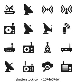Flat vector icon set - satellite antenna vector, radio, cloud glass, usb modem, router, wireless
