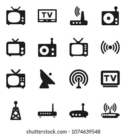 Flat vector icon set - satellite antenna vector, radio, tv, router, wireless