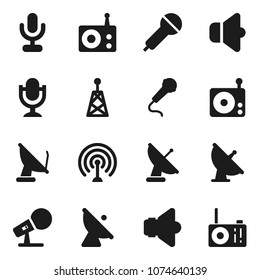 Flat vector icon set - satellite antenna vector, microphone, radio, speaker