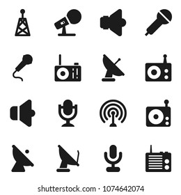 Flat vector icon set - satellite antenna vector, microphone, radio, speaker