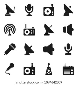 Flat vector icon set - satellite antenna vector, microphone, radio, speaker
