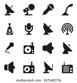 Flat vector icon set - satellite antenna vector, microphone, radio, speaker