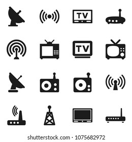 Flat vector icon set - satellite antenna vector, radio, tv, router, wireless