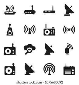 Flat vector icon set - satellite antenna vector, radio, cloud glass, usb modem, router, wireless