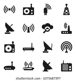 Flat vector icon set - satellite antenna vector, radio, cloud glass, usb modem, router, wireless