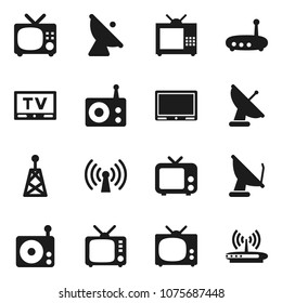 Flat vector icon set - satellite antenna vector, radio, tv, router, wireless