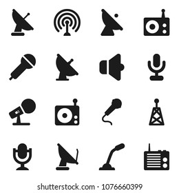 Flat vector icon set - satellite antenna vector, microphone, radio, speaker