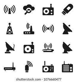 Flat vector icon set - satellite antenna vector, radio, cloud glass, usb modem, router, wireless