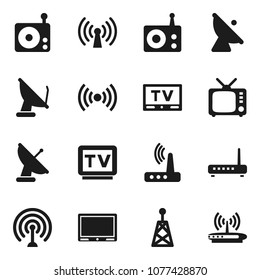 Flat vector icon set - satellite antenna vector, radio, tv, router, wireless