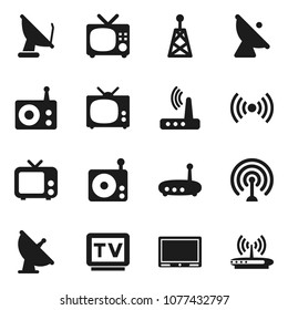 Flat vector icon set - satellite antenna vector, radio, tv, router, wireless