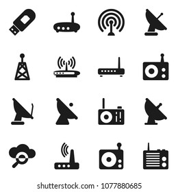 Flat vector icon set - satellite antenna vector, radio, cloud glass, usb modem, router